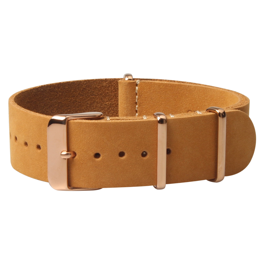 Custom 20mm Light Brown Genuine Leather Nato Watch Straps for Men Women