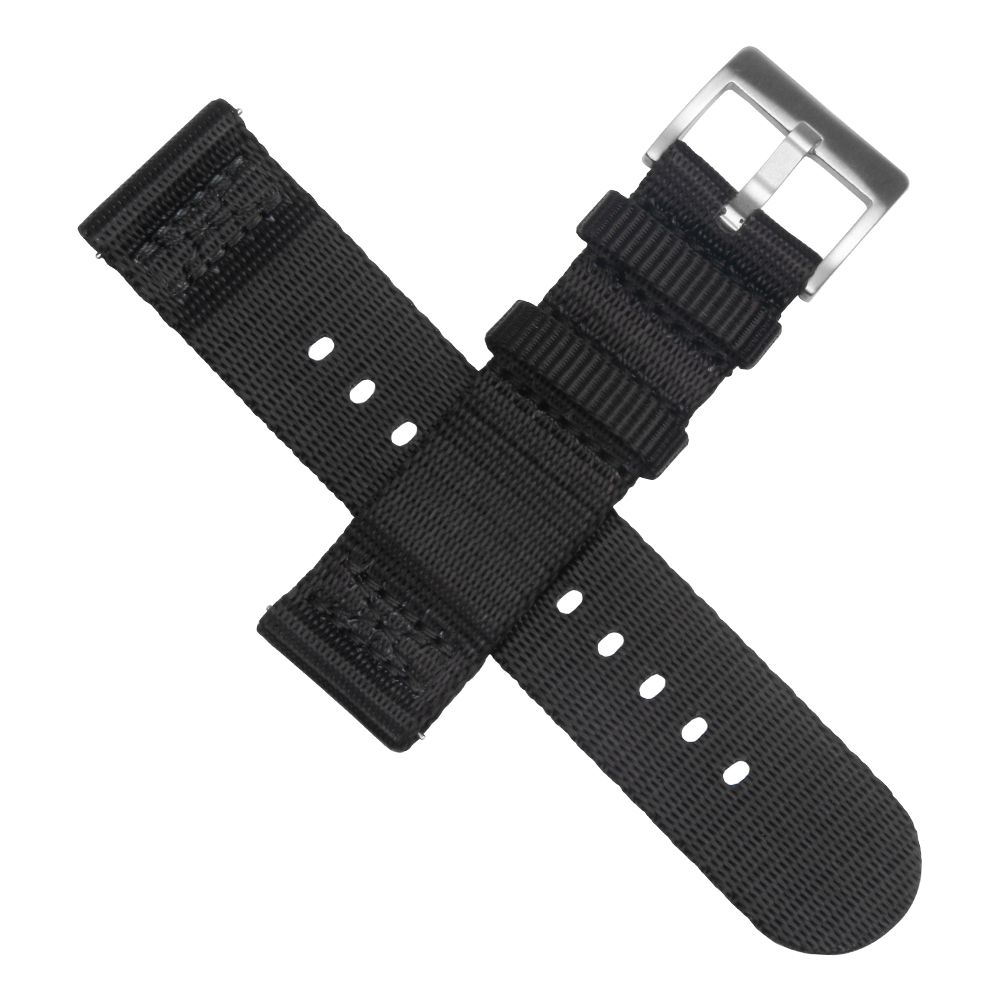 Black Nylon Watch Band 2 Piece of Watch Strap with Nylon Keeper Heavy ...