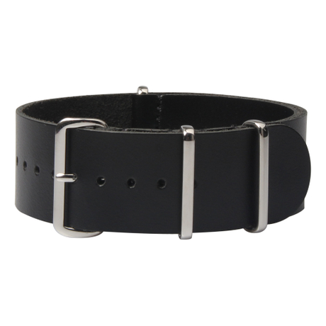 Black Leather Nato Watch Band with Polished Hardware in 18mm 20mm 22mm ...