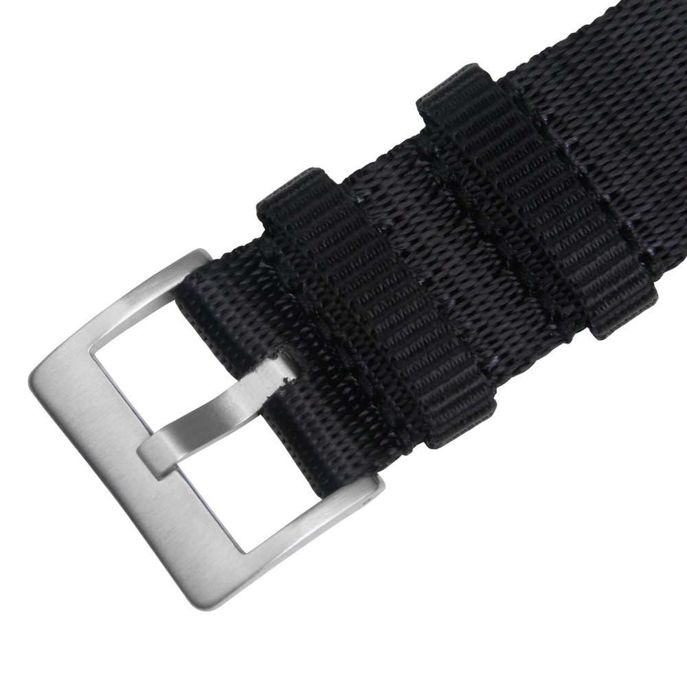 Black Nylon Watch Band 2 Piece of Watch Strap with Nylon Keeper Heavy ...