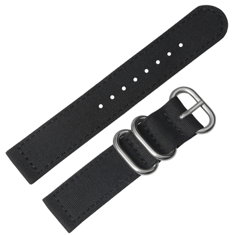 2 Piece of Black Canvas Zulu Watch Straps with Polished Zulu Buckle ...