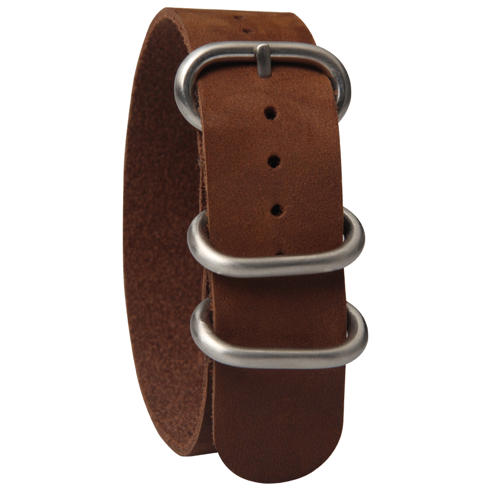Dark Brown Leather ZULU Watch Bands with 304L SS Brushed Hardware from