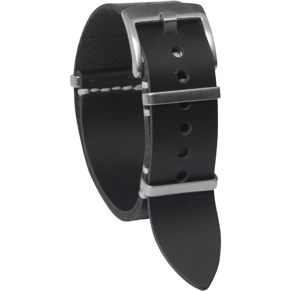 Custom Black Leather Watch Bands with Brushed Buckle in 22mm From